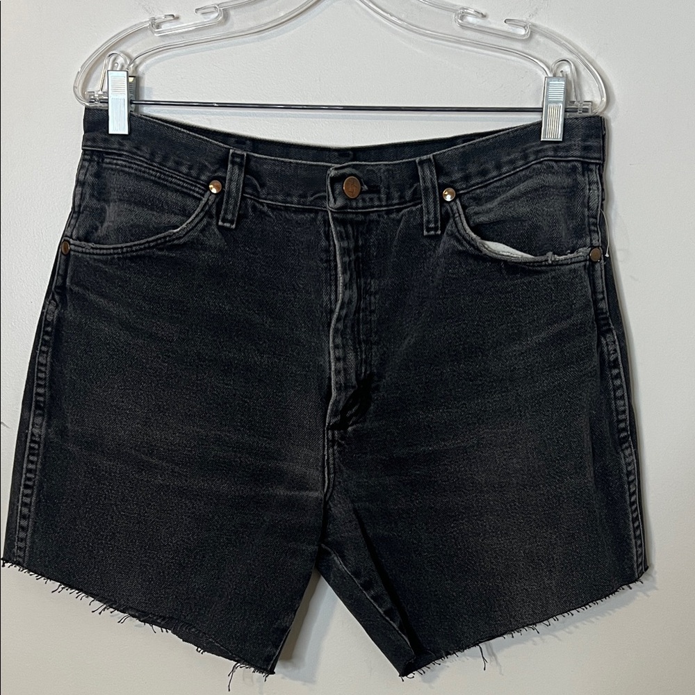 Wrangler Black Denim Pocket Shorts with Leather Patch